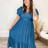 Ruffle Sleeve Maxi Dress - Blue-Dress- Hometown Style HTS, women's in store and online boutique located in Ingersoll, Ontario