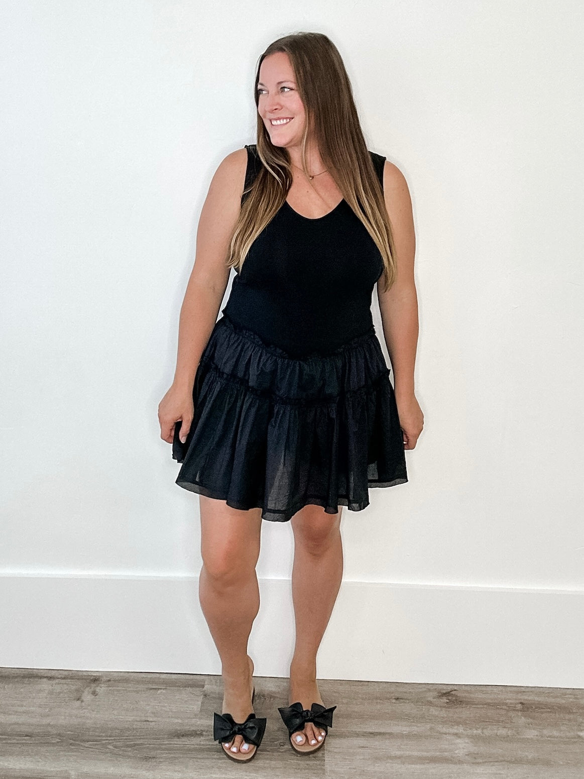 Mixed Media Knit Mini Dress - Black-dress- Hometown Style HTS, women's in store and online boutique located in Ingersoll, Ontario