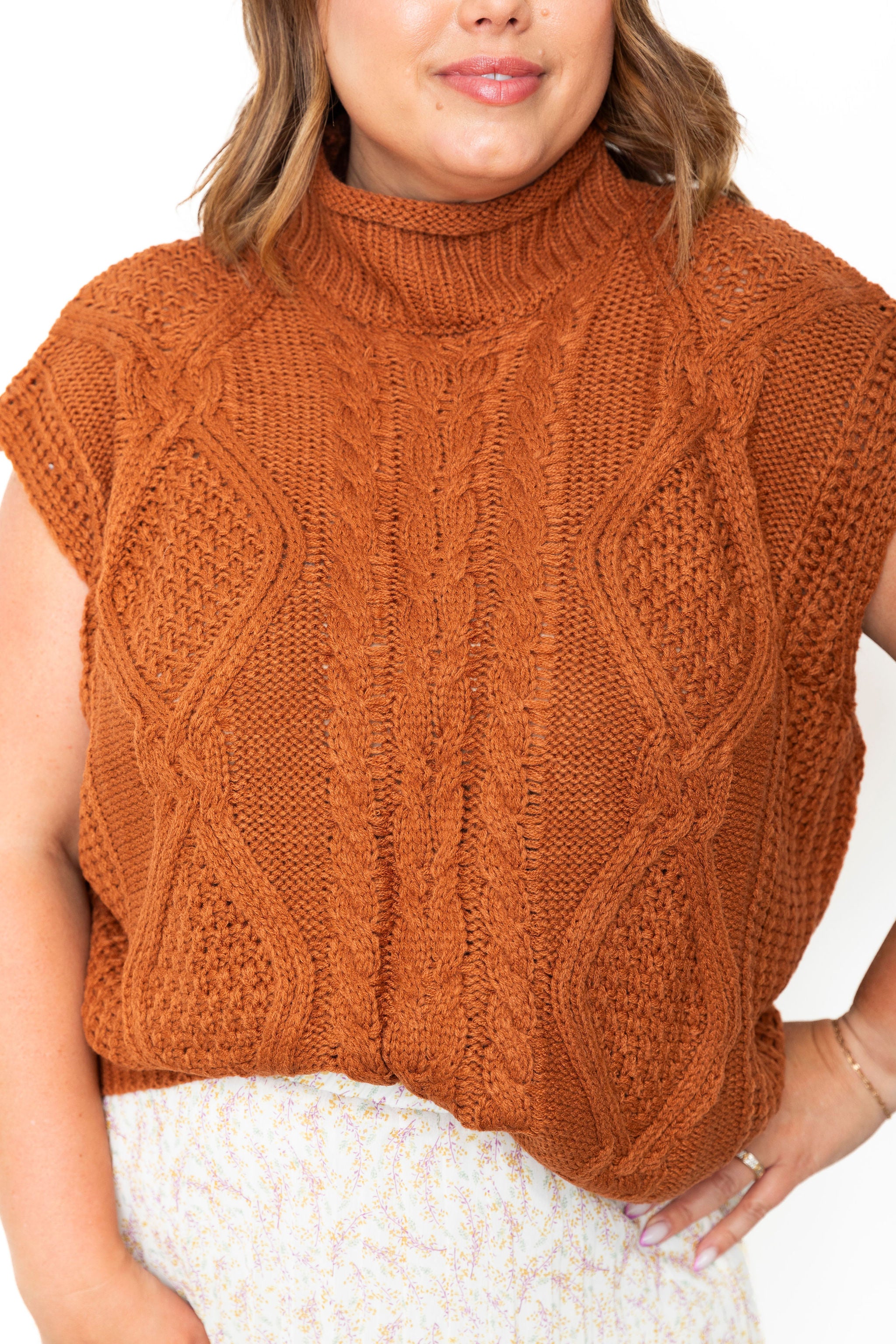 Sleeveless Mock Neck Sweater Top - Caramel-Tops- Hometown Style HTS, women's in store and online boutique located in Ingersoll, Ontario