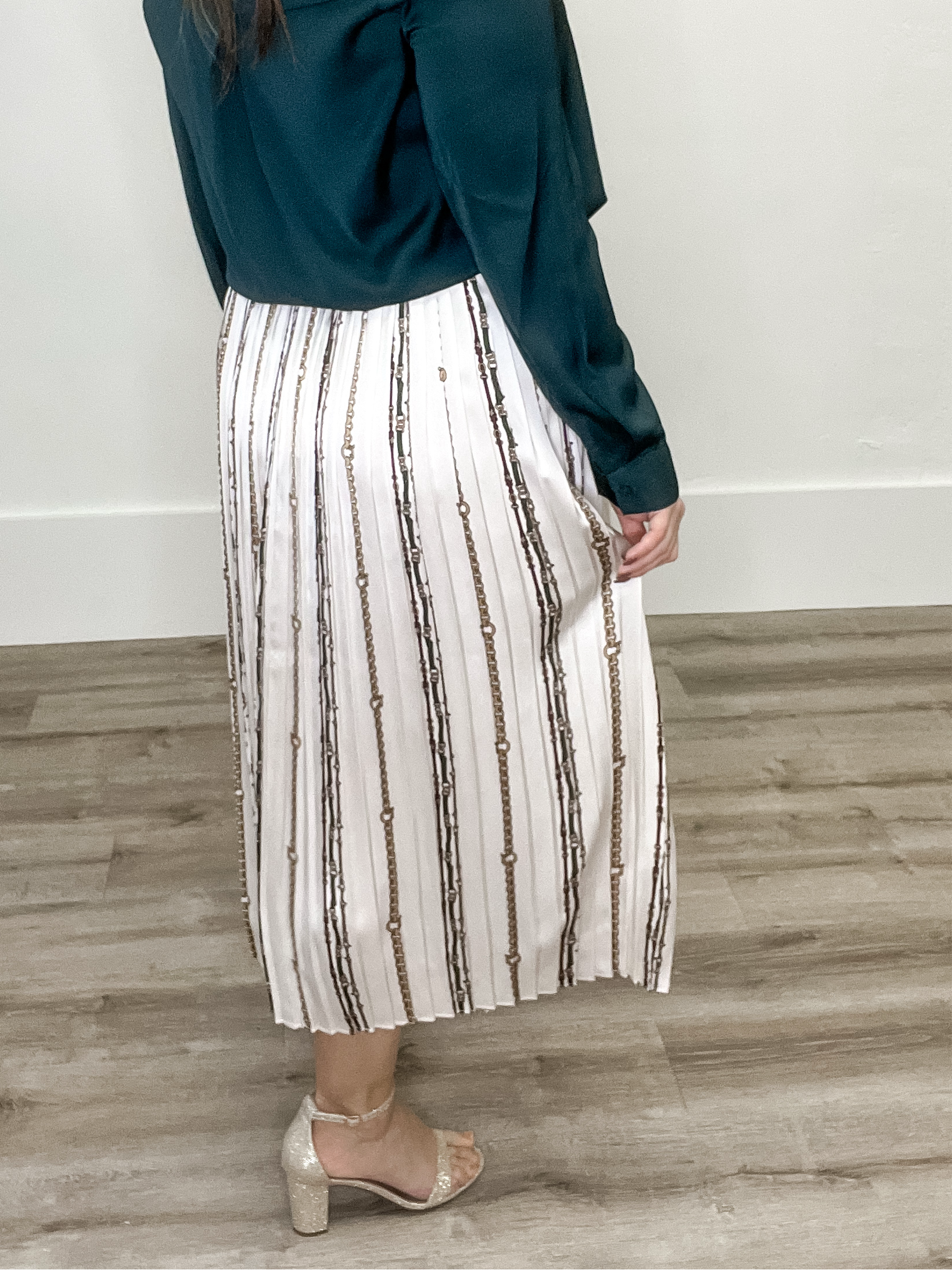 Chain Pleated Midi Skirt-skirt- Hometown Style HTS, women's in store and online boutique located in Ingersoll, Ontario