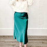 Satin Midi Skirt - Green