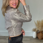 Gold Foil Mock Neck Top-blouse- Hometown Style HTS, women's in store and online boutique located in Ingersoll, Ontario