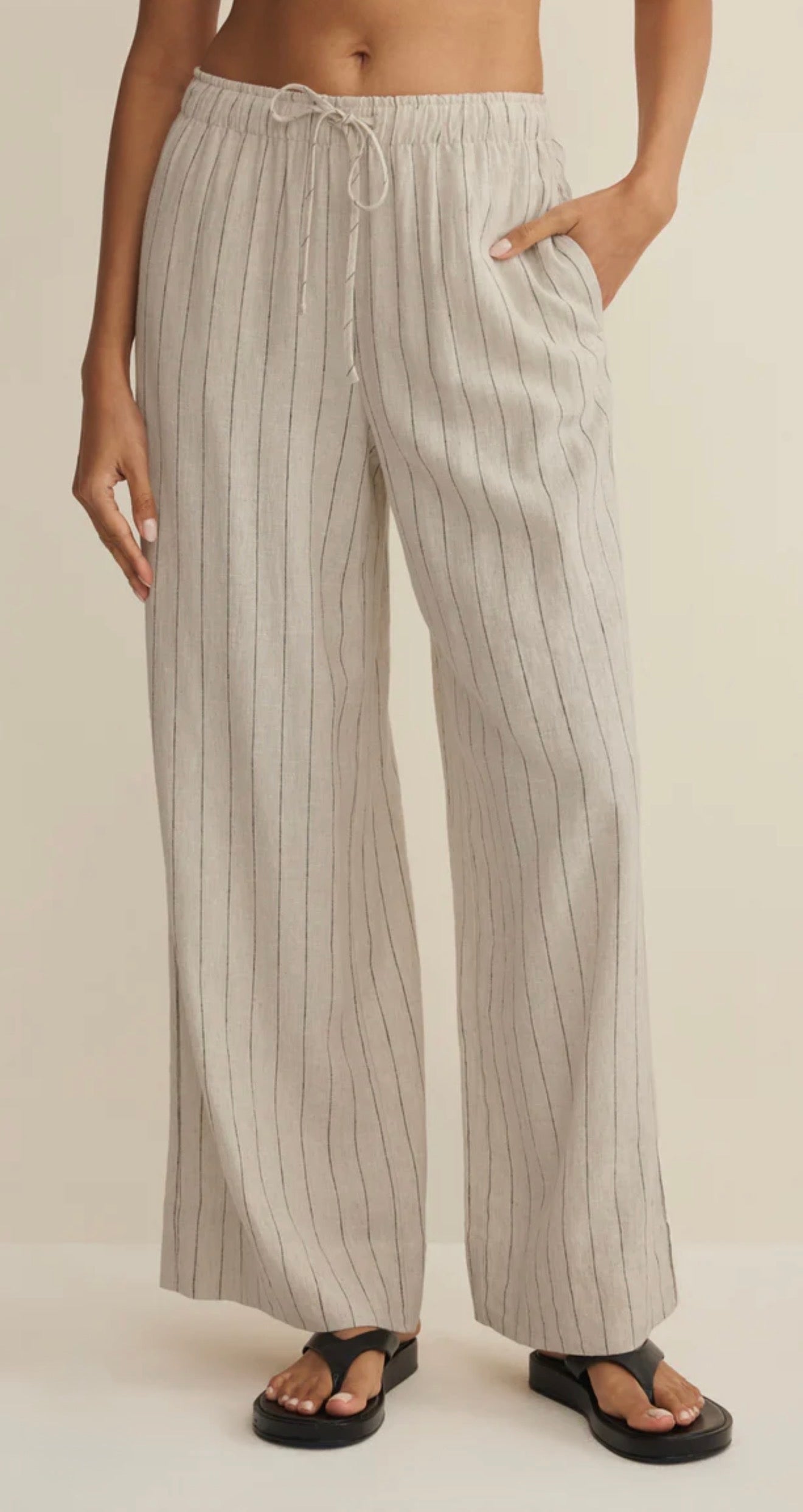 HENRI STRIPED WIDE LEG PANT - LINEN-Bottoms- Hometown Style HTS, women's in store and online boutique located in Ingersoll, Ontario