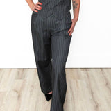 Pinstripe Straight Leg Pants - Grey-dress pants- Hometown Style HTS, women's in store and online boutique located in Ingersoll, Ontario