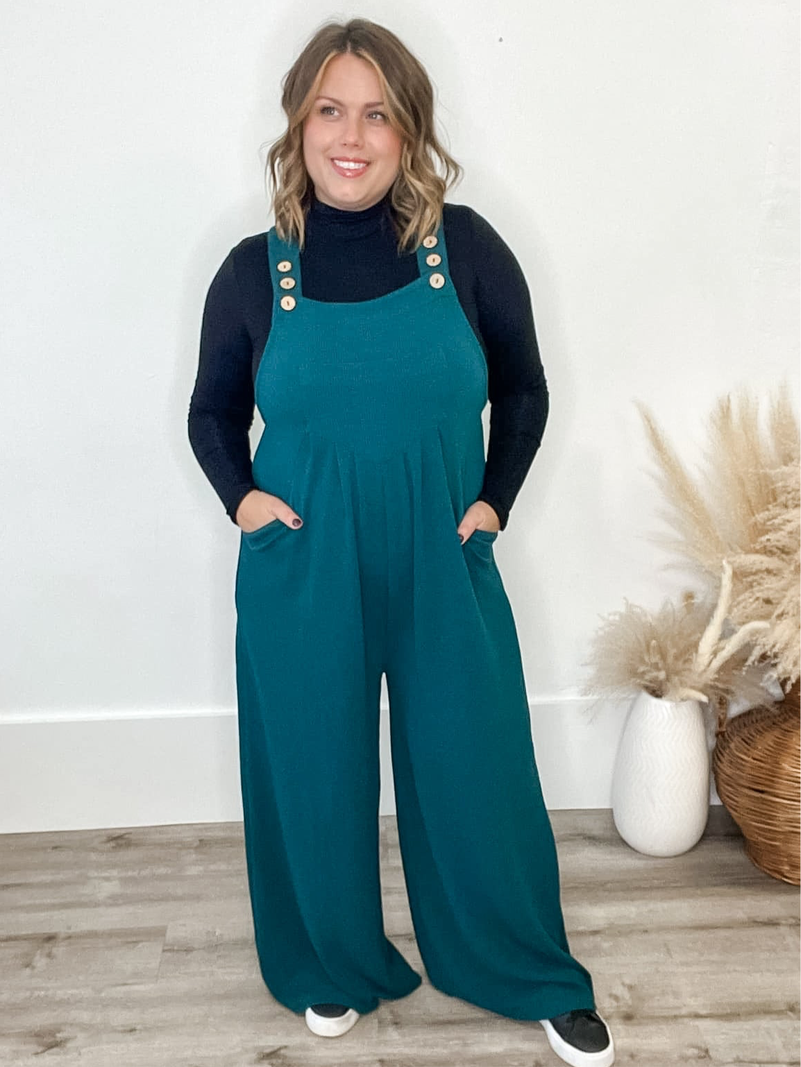 Solid Wide Leg Jumpsuit - Hunter Green-Jumpsuits & Rompers- Hometown Style HTS, women's in store and online boutique located in Ingersoll, Ontario