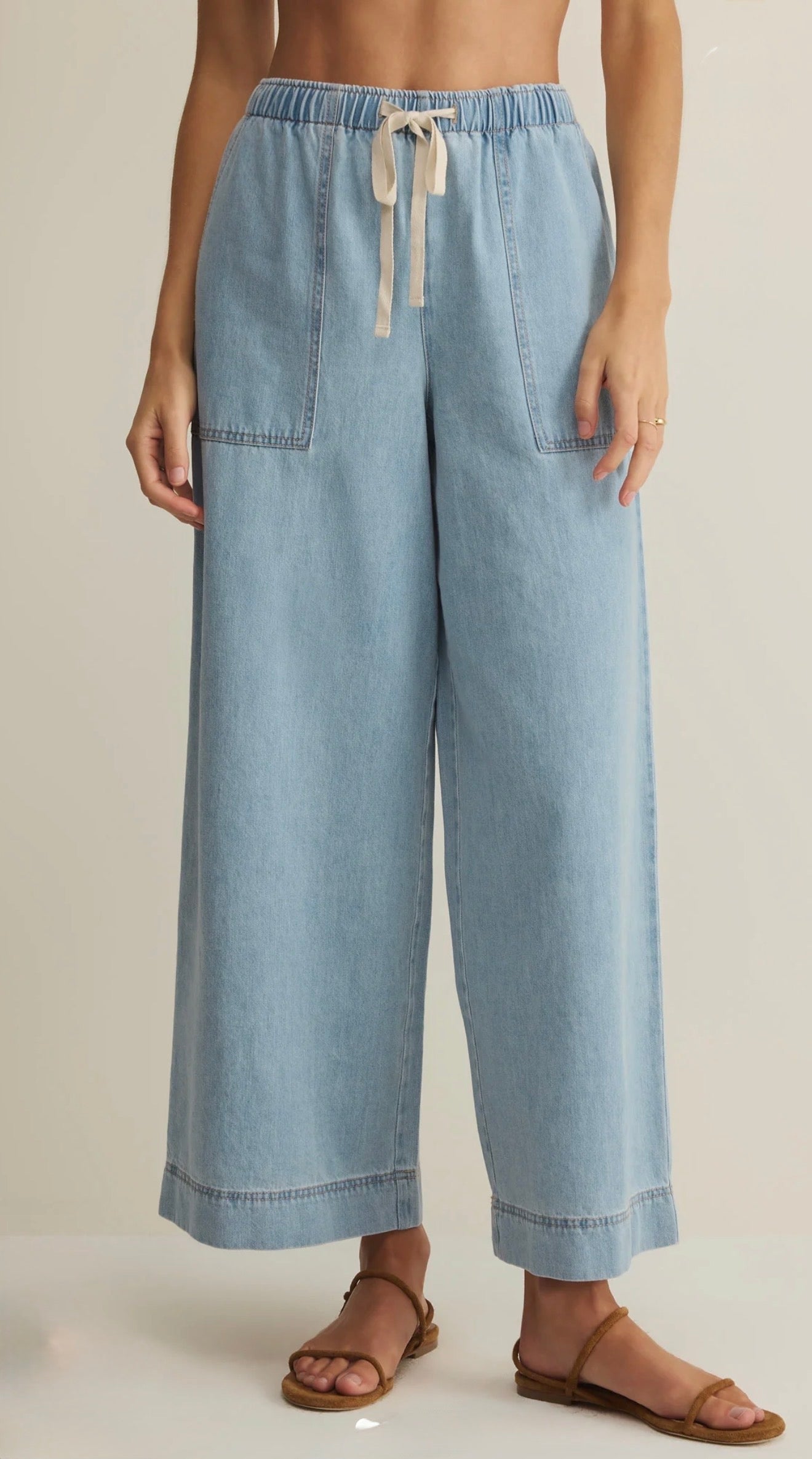 DAYCATION DENIM UTILITY PANT - Light Wash-Bottoms- Hometown Style HTS, women's in store and online boutique located in Ingersoll, Ontario