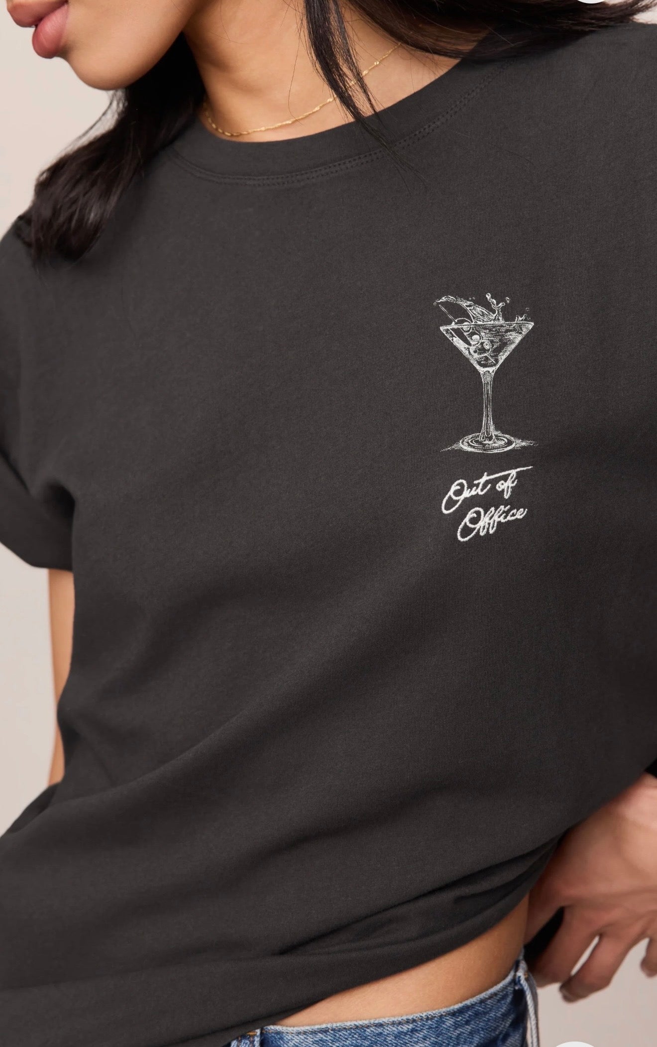 MARTINI BOYFRIEND TEE - Black Sand-Casual Tops- Hometown Style HTS, women's in store and online boutique located in Ingersoll, Ontario
