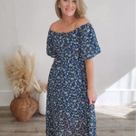 Floral Front Tie Midi Dress - Teal-dress- Hometown Style HTS, women's in store and online boutique located in Ingersoll, Ontario