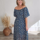 Floral Front Tie Midi Dress - Teal-dress- Hometown Style HTS, women's in store and online boutique located in Ingersoll, Ontario