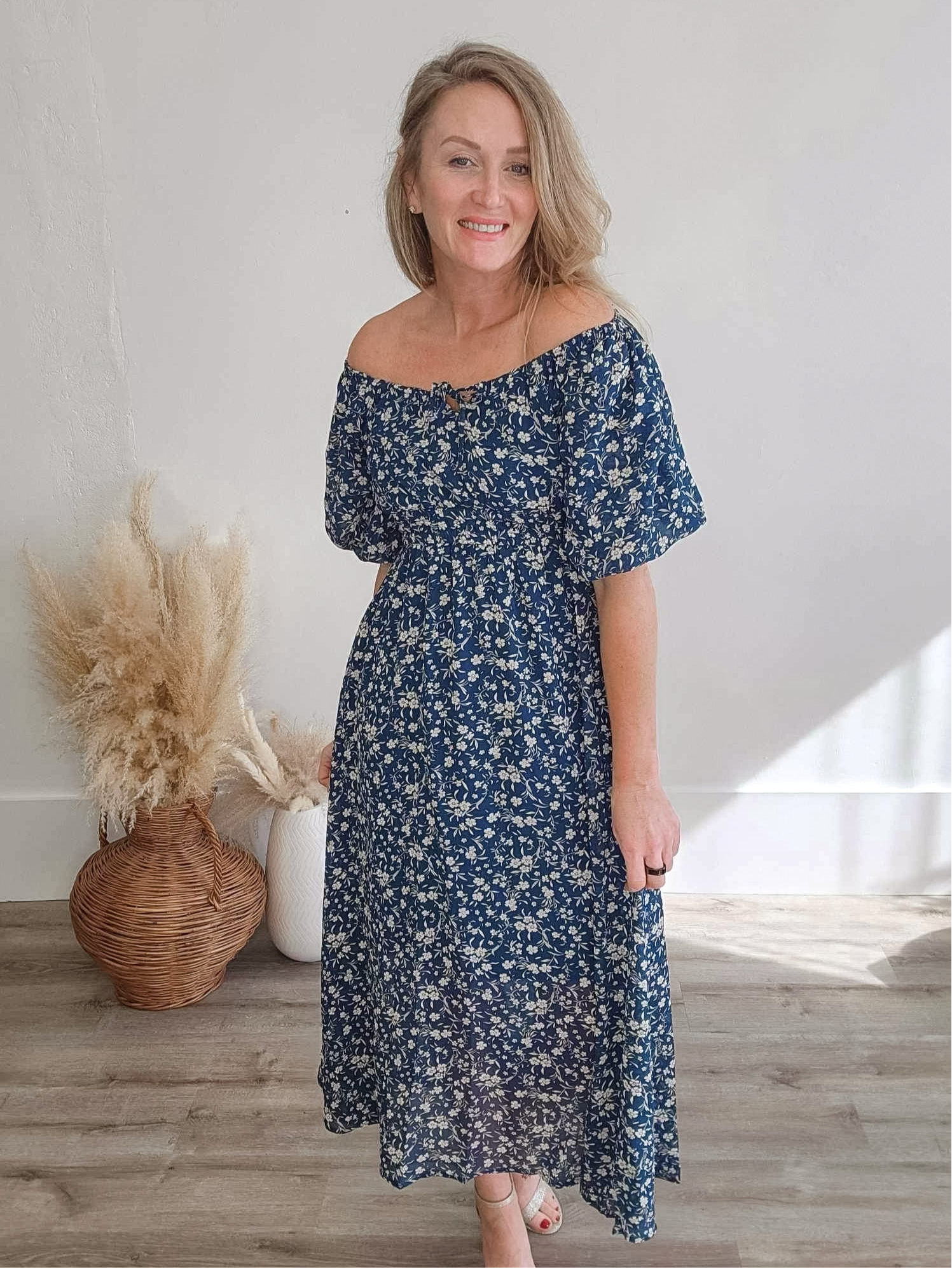 Floral Front Tie Midi Dress - Teal-dress- Hometown Style HTS, women's in store and online boutique located in Ingersoll, Ontario