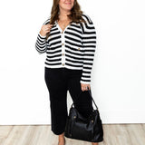 Striped Cardigan - Black-cardigan- Hometown Style HTS, women's in store and online boutique located in Ingersoll, Ontario