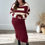 Striped Sweater & Knit Pencil Skirt - Burgundy-set- Hometown Style HTS, women's in store and online boutique located in Ingersoll, Ontario