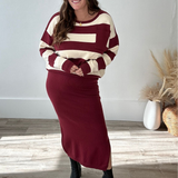 Striped Sweater & Knit Pencil Skirt - Burgundy-set- Hometown Style HTS, women's in store and online boutique located in Ingersoll, Ontario