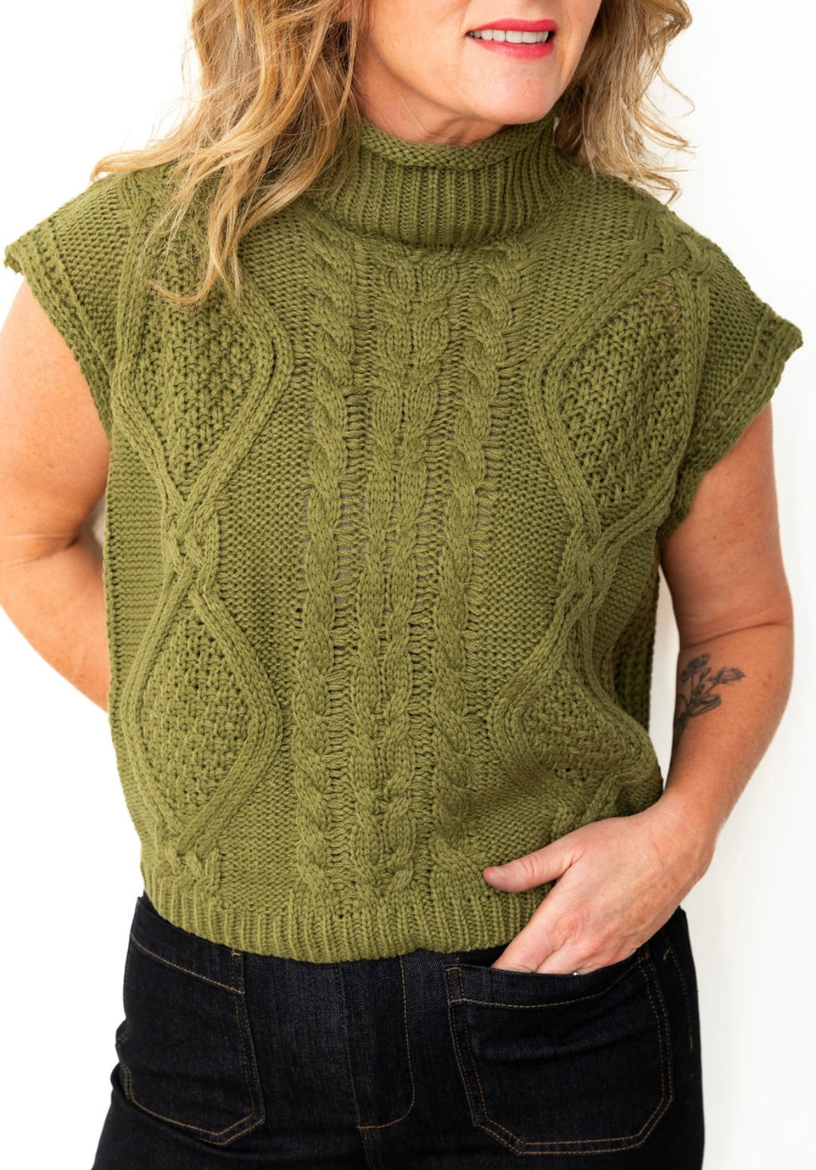 Sleeveless Mock Neck Sweater Top - Olive-Tops- Hometown Style HTS, women's in store and online boutique located in Ingersoll, Ontario