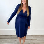 Long Sleeve Wrap Dress - Navy-dress- Hometown Style HTS, women's in store and online boutique located in Ingersoll, Ontario