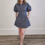 Jacqueline Bubble Sleeve Dress - Navy-Casual Dresses- Hometown Style HTS, women's in store and online boutique located in Ingersoll, Ontario