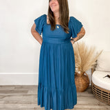 Ruffle Sleeve Maxi Dress - Blue-Dress- Hometown Style HTS, women's in store and online boutique located in Ingersoll, Ontario