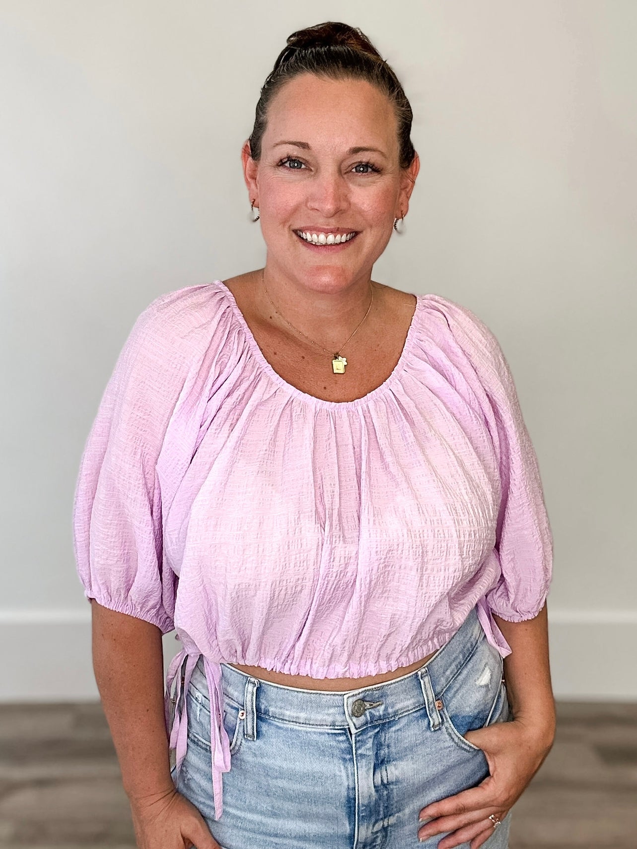 Puff Sleeve Scoop Neck - Lilac-blouse- Hometown Style HTS, women's in store and online boutique located in Ingersoll, Ontario