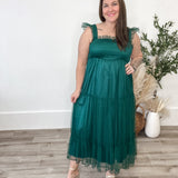 Organza Tiered Midi Dress - Teal Green-dress- Hometown Style HTS, women's in store and online boutique located in Ingersoll, Ontario