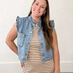 Ruffled Denim Vest-vest- Hometown Style HTS, women's in store and online boutique located in Ingersoll, Ontario
