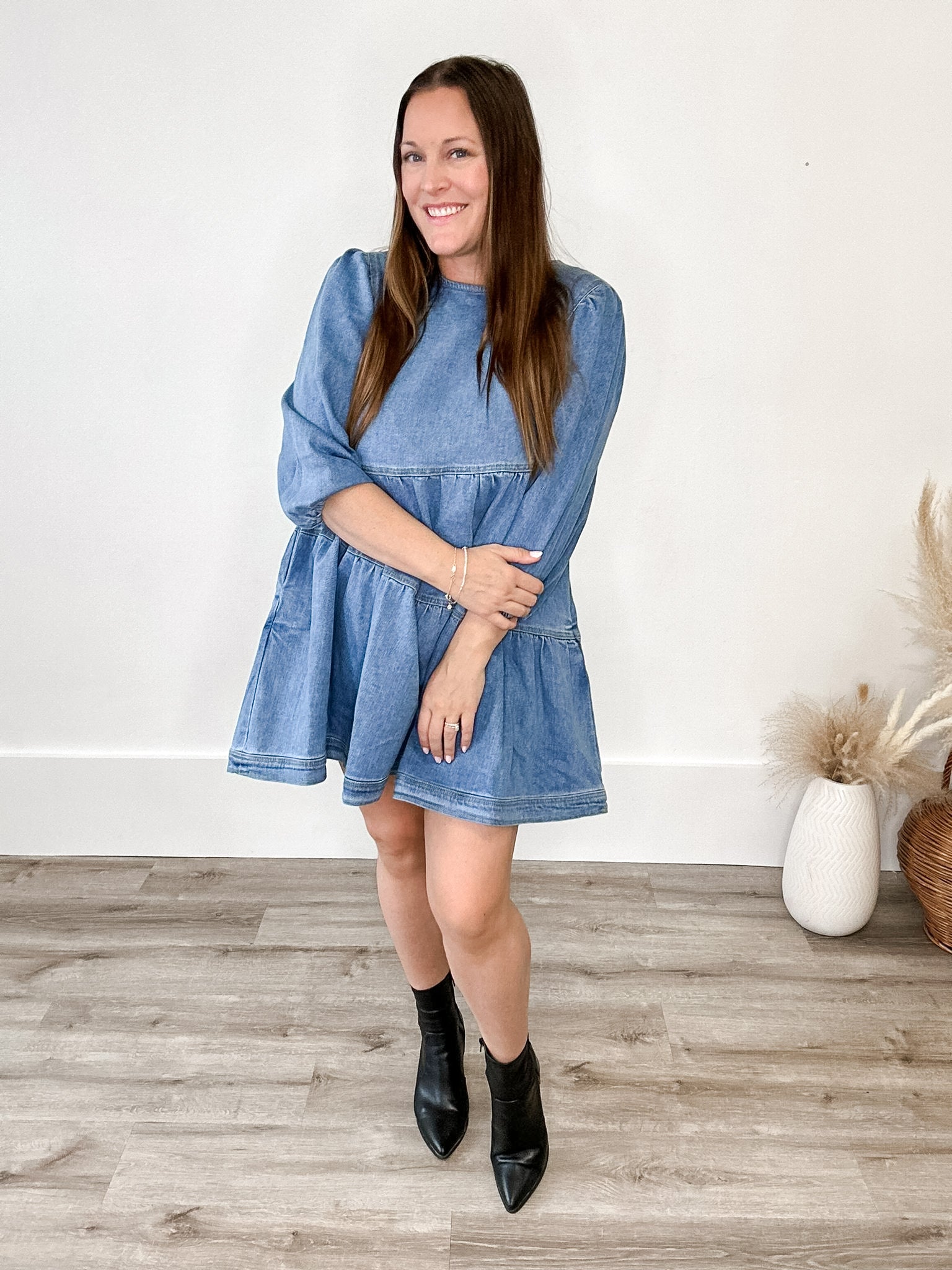 Denim Tiered Dress-dress- Hometown Style HTS, women's in store and online boutique located in Ingersoll, Ontario