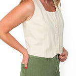 Cotton Button Up Vest - Ecru-vest- Hometown Style HTS, women's in store and online boutique located in Ingersoll, Ontario