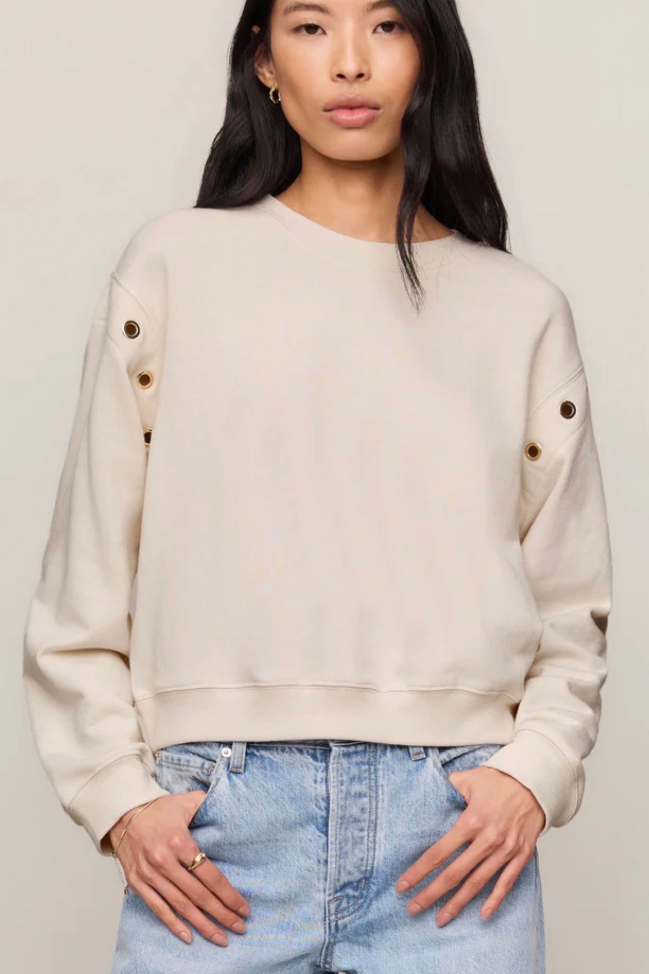 AXEL GROMMET SWEATSHIRT - Sandstone-Casual Tops- Hometown Style HTS, women's in store and online boutique located in Ingersoll, Ontario