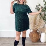 Sequin Open Back Mini Dress - Green-dress- Hometown Style HTS, women's in store and online boutique located in Ingersoll, Ontario