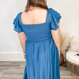 Ruffle Sleeve Maxi Dress - Blue-Dress- Hometown Style HTS, women's in store and online boutique located in Ingersoll, Ontario