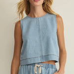 SUN SEEKER DENIM TANK - Light Wash-Casual Tops- Hometown Style HTS, women's in store and online boutique located in Ingersoll, Ontario