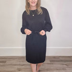 Regina Knit Belt Dress - Black-Special Occasion Dress- Hometown Style HTS, women's in store and online boutique located in Ingersoll, Ontario