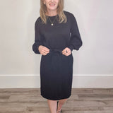 Regina Knit Belt Dress - Black-Special Occasion Dress- Hometown Style HTS, women's in store and online boutique located in Ingersoll, Ontario