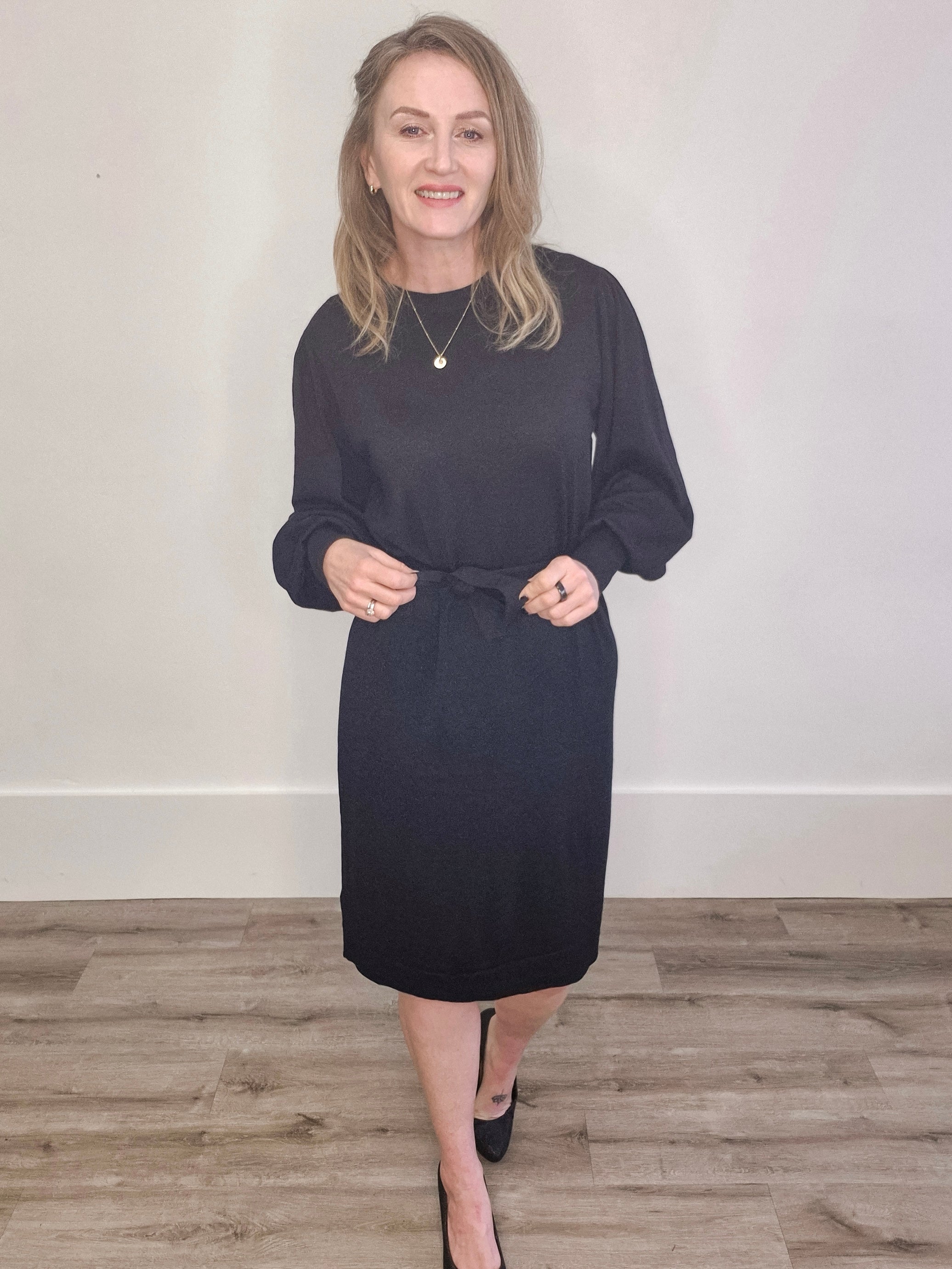 Regina Knit Belt Dress - Black-Special Occasion Dress- Hometown Style HTS, women's in store and online boutique located in Ingersoll, Ontario