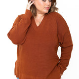 Waffle Knit Sweater - Brick-sweater- Hometown Style HTS, women's in store and online boutique located in Ingersoll, Ontario