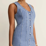 JOLIE DENIM SEAMED MINI DRESS-Casual Dresses- Hometown Style HTS, women's in store and online boutique located in Ingersoll, Ontario