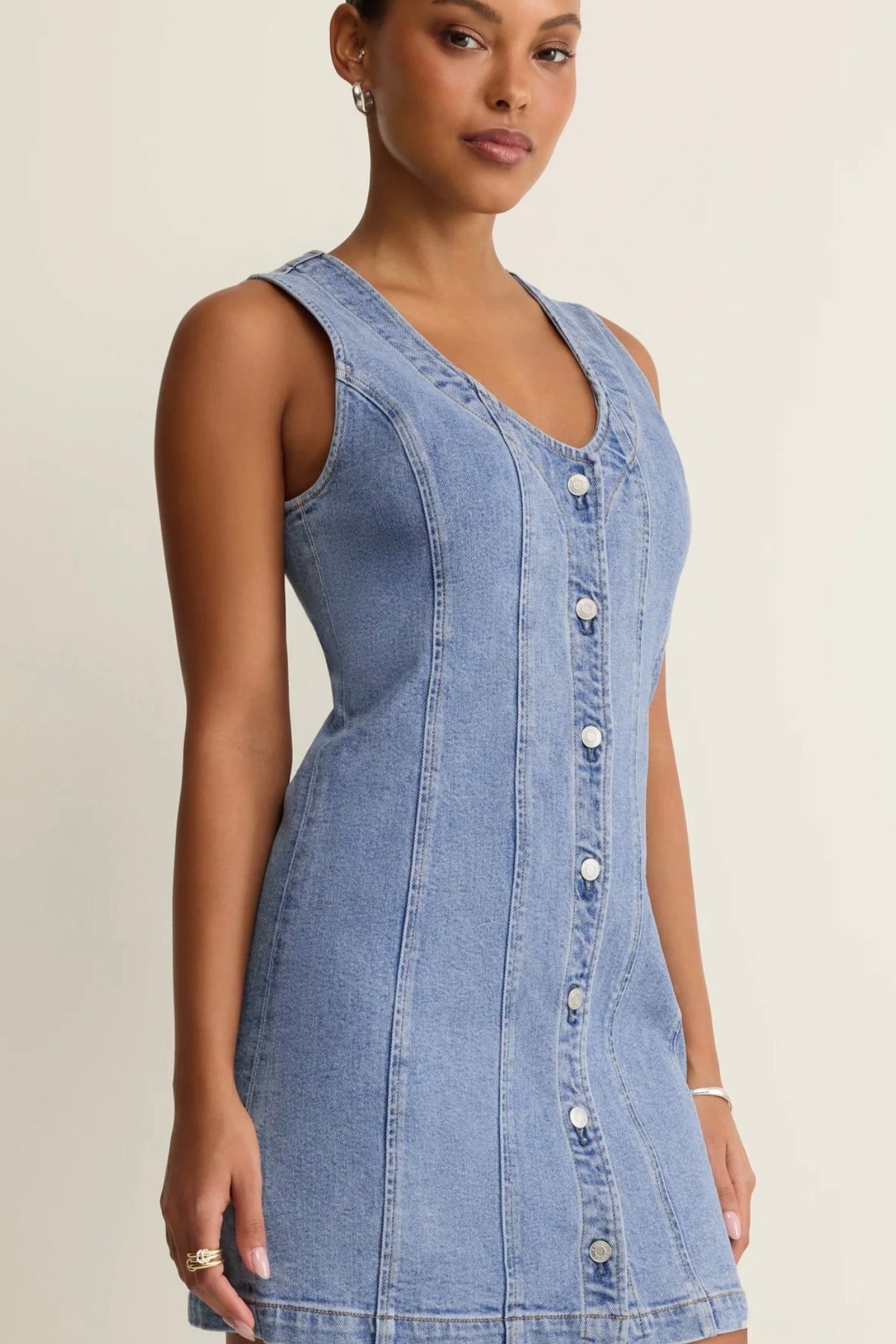 JOLIE DENIM SEAMED MINI DRESS-Casual Dresses- Hometown Style HTS, women's in store and online boutique located in Ingersoll, Ontario