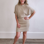 Dolman Sleeve, Knitted Mini Dress - Taupe-dress- Hometown Style HTS, women's in store and online boutique located in Ingersoll, Ontario