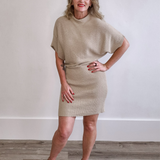 Dolman Sleeve, Knitted Mini Dress - Taupe-dress- Hometown Style HTS, women's in store and online boutique located in Ingersoll, Ontario