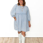 Twill Babydoll Dress - Light Blue-Dresses- Hometown Style HTS, women's in store and online boutique located in Ingersoll, Ontario