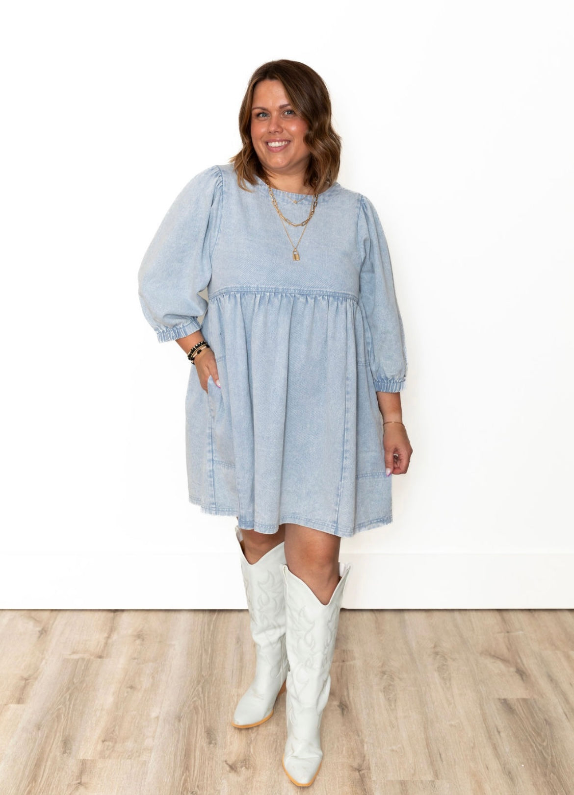 Twill Babydoll Dress - Light Blue-Dresses- Hometown Style HTS, women's in store and online boutique located in Ingersoll, Ontario