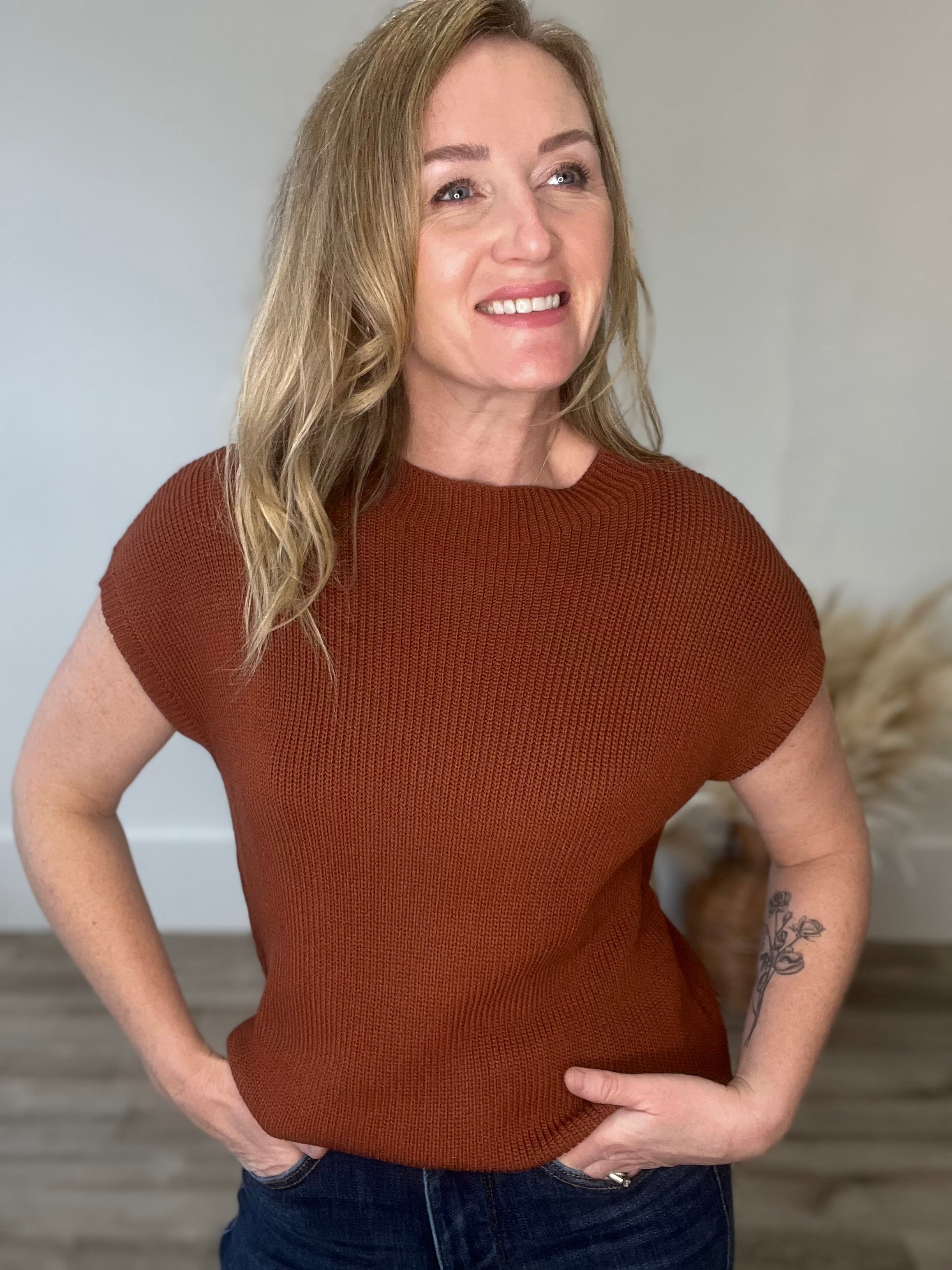 Mock Neck Sweater Top - Burlwood-tops- Hometown Style HTS, women's in store and online boutique located in Ingersoll, Ontario