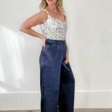 Satin Trousers - Navy-dress pants- Hometown Style HTS, women's in store and online boutique located in Ingersoll, Ontario