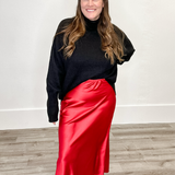 Satin Midi Skirt - Red-Skirt- Hometown Style HTS, women's in store and online boutique located in Ingersoll, Ontario