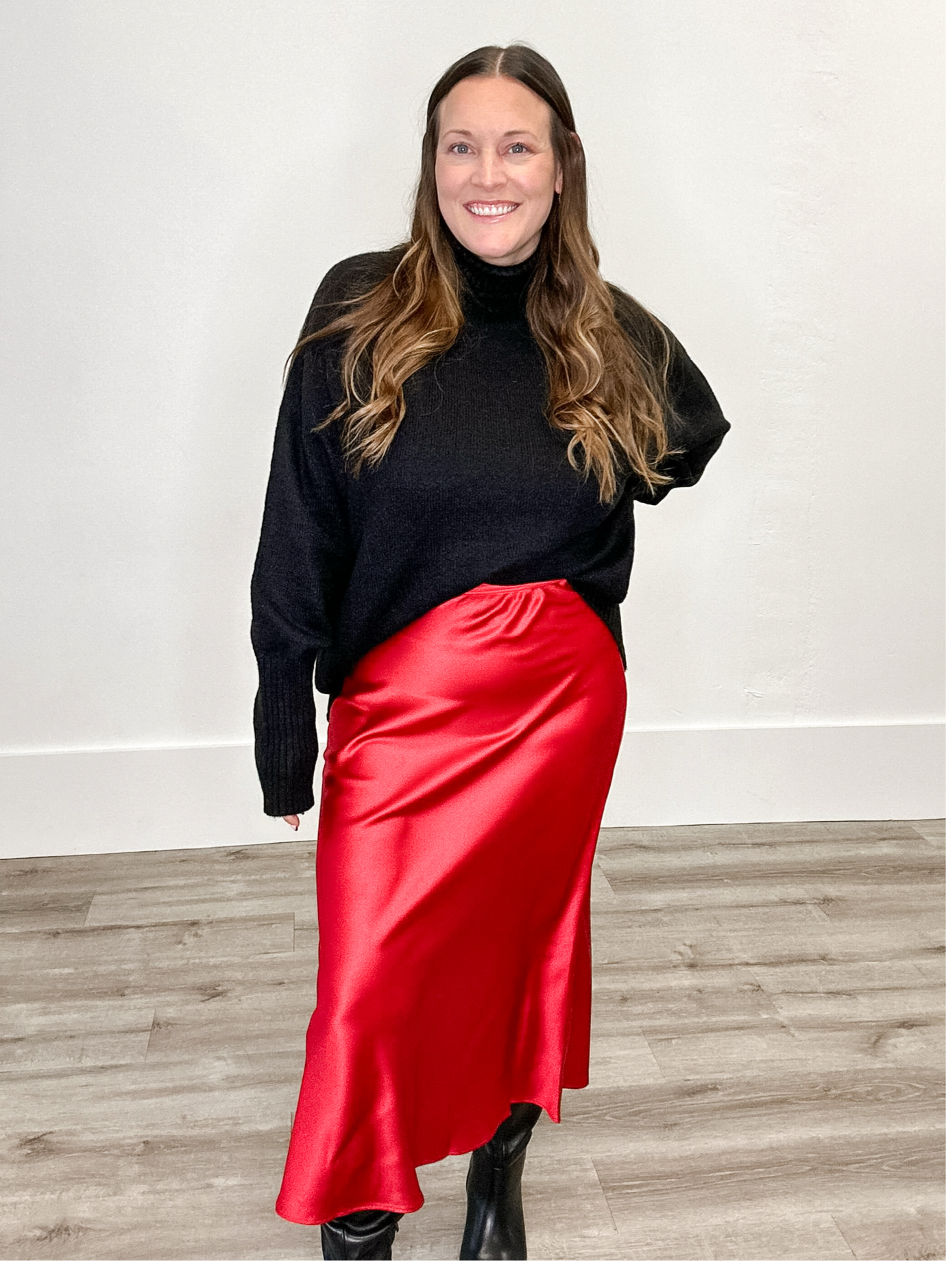 Satin Midi Skirt - Red-Skirt- Hometown Style HTS, women's in store and online boutique located in Ingersoll, Ontario