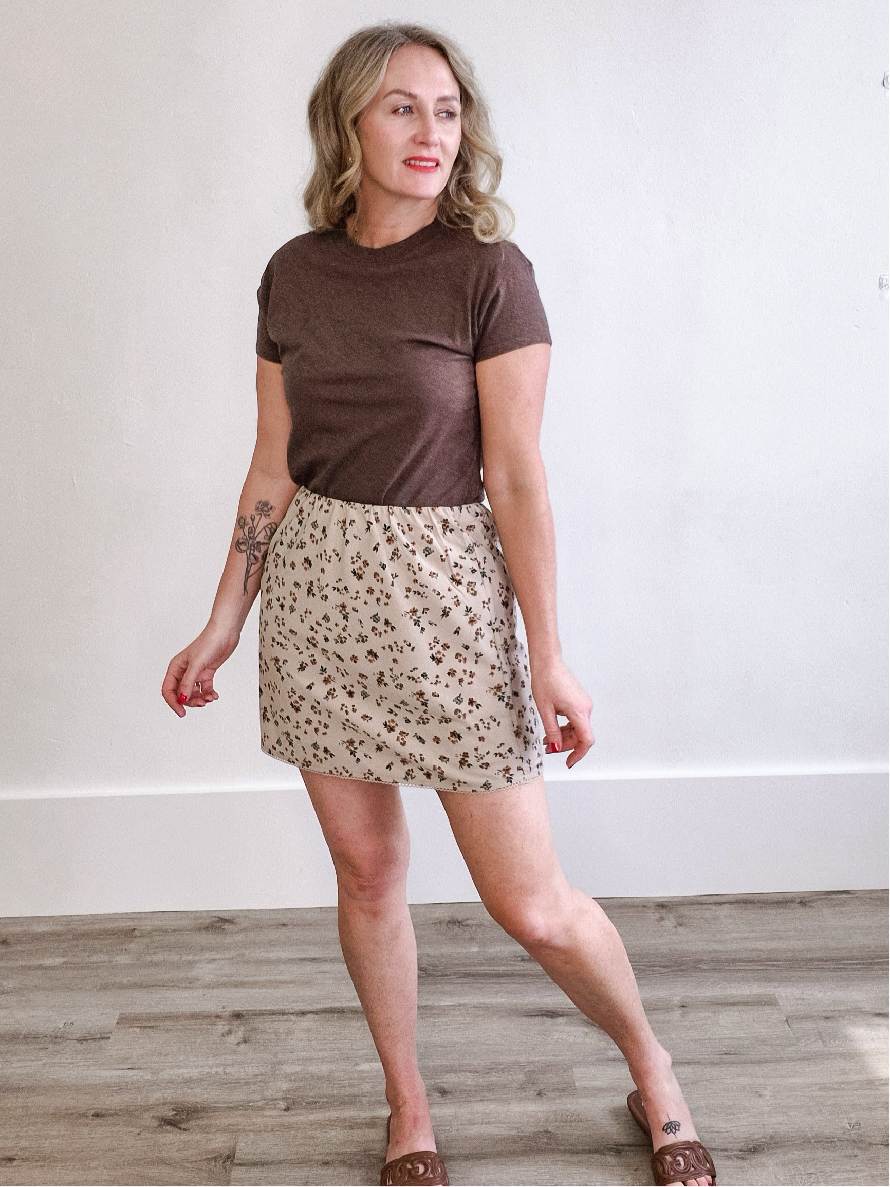 Floral Mini Skirt - Champagne-Skirt- Hometown Style HTS, women's in store and online boutique located in Ingersoll, Ontario
