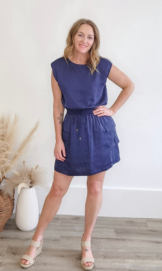 Cargo Mini Dress - Navy-Dress- Hometown Style HTS, women's in store and online boutique located in Ingersoll, Ontario