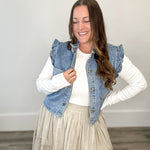 Ruffled Denim Vest-vest- Hometown Style HTS, women's in store and online boutique located in Ingersoll, Ontario