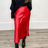 Satin Midi Skirt - Red-Skirt- Hometown Style HTS, women's in store and online boutique located in Ingersoll, Ontario