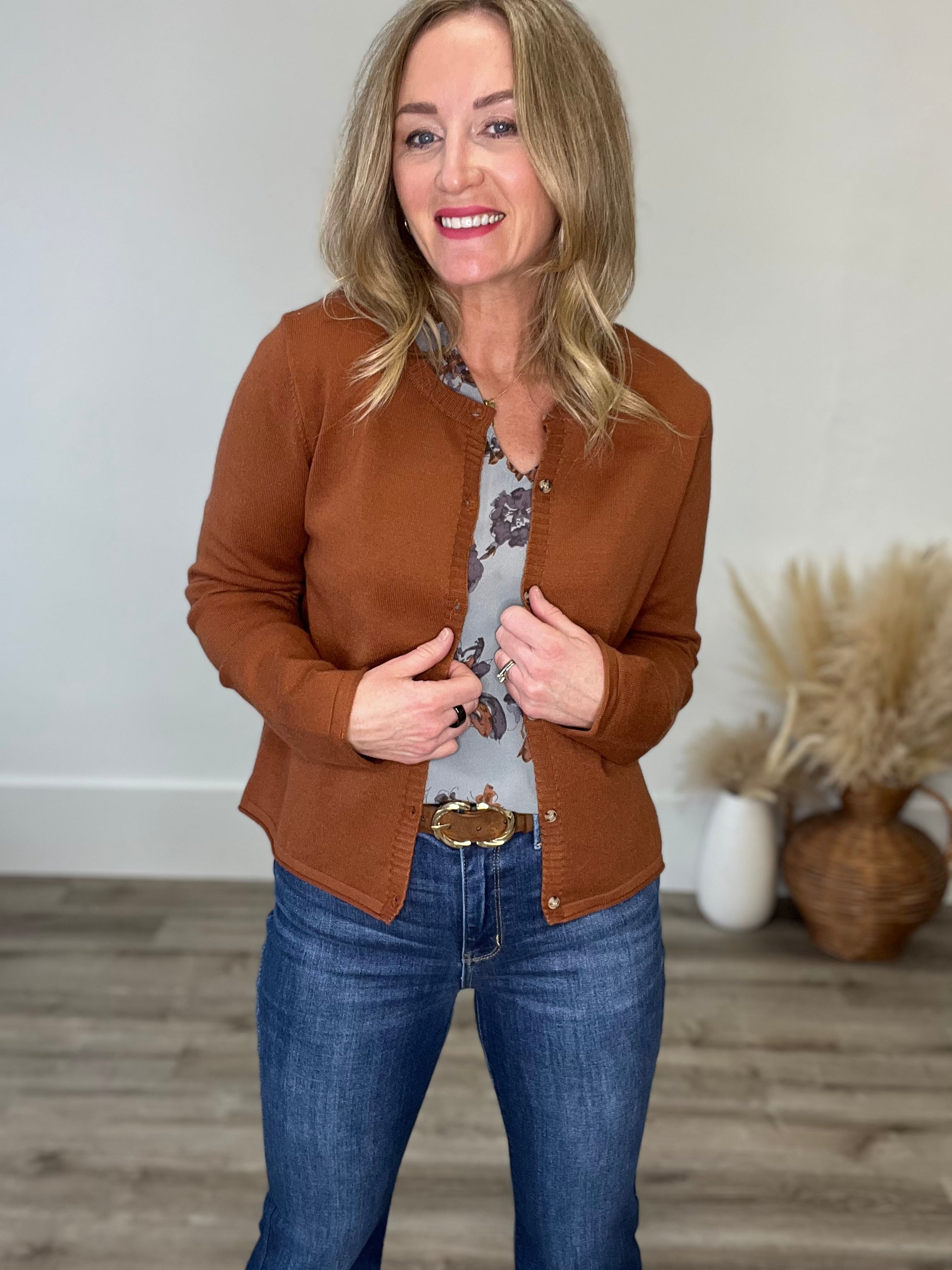 Brushed Button Up Cardigan - Hazelnut-sweater- Hometown Style HTS, women's in store and online boutique located in Ingersoll, Ontario