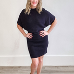 Dolman Sleeve, Knitted Mini Dress - Black-dress- Hometown Style HTS, women's in store and online boutique located in Ingersoll, Ontario
